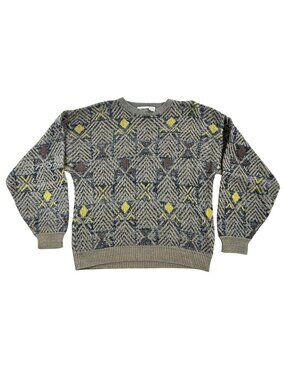 Vintage White Oak Sweater Mens XL Green Geometric Crewneck Knit Pullover 80s